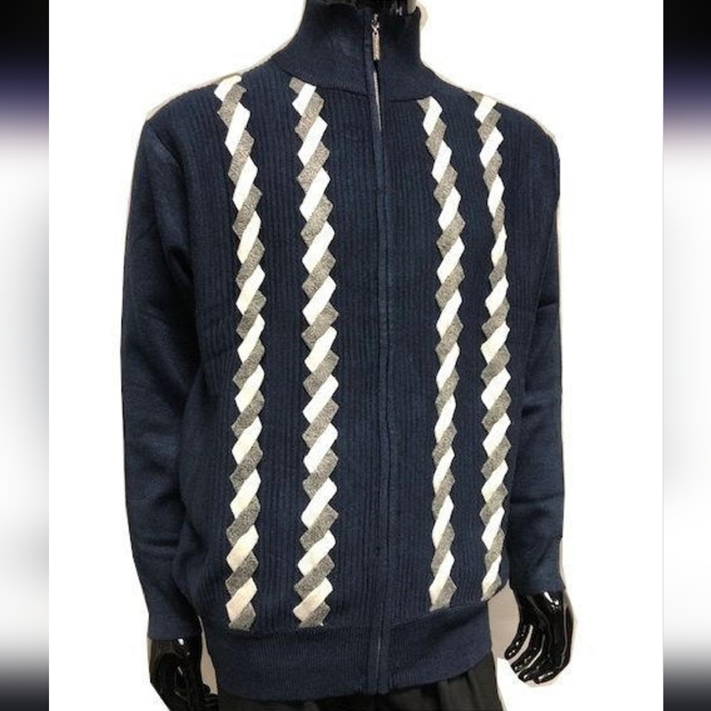 Stacy Adams Men's Zip-Up Sweater in Navy and White Size Large NWOT